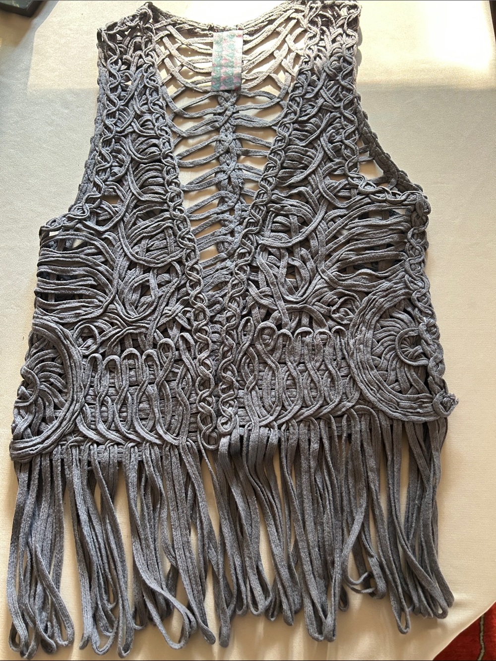 Crochet Fringe Vest in Heather Gray